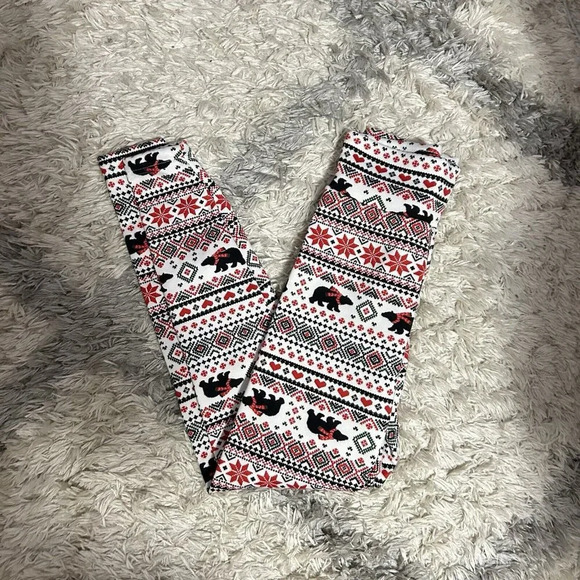 No Boundaries Juniors Bear High-Waist Leggings S 3-5 Christmas Holiday White - Picture 1 of 5